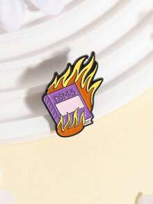 Burning DSM-5 Flame Book Lapel Pin, Dark Satirical Anti-Diagnosis Label Style, Purple Cover Wrapped In Orange-Yellow Flames With Clear Texture Layers, Psychological Practitioner Mental Health Field Self-Mockery Accessory - Multicolor - View 6