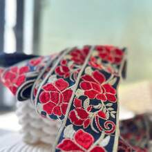 2026 Nuevo lanzamiento: Cinta de gasa bordada con flores de 100 CM en colores, adecuada para hacer correas de bolsos con estilo bohemio, manualidades de joyería y talla grande - Multicolor - Ver 7