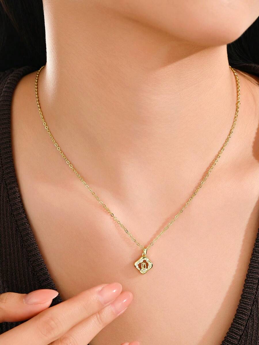1 buah Kalung Paduan Tembaga Elegan dengan Desain Geometris Bunga Tulip & Bintang untuk Wanita - bunga tulp - View 1