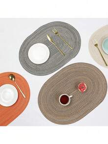 2/4/6/8/10/12 件套编织椭圆形餐垫，12x18 英寸，天然编织耐热餐垫，适合日常家庭聚会和婚礼宴会（深灰色） - 深灰色 - 查看 3