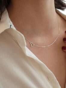1pc S925 Sterling Silver Romantic Hollow Heart Necklace, Minimalist Chic Personalized Sweet Cute Heart Pendant Choker Necklace, Women's Daily/Date/Engagement/Wedding/Valentine's Gift Jewelry - Hollow Heart - View 7