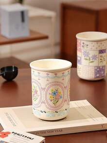 1 pieza Taza de café de cerámica hecha a mano, de estilo sencillo y elegante, serie clásica con relieve floral, taza de té y café exquisita, adecuada para el hogar, restaurante y cafetería, con un diseño gracioso y personalizado, perfecta para disfrutar del desayuno, el té y el café, también un regalo ideal para cumpleaños y diversas ocasiones. - Multicolor - Ver 9
