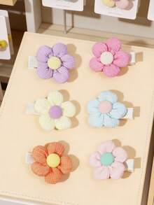 3/6件装春夏新款3D花朵婴儿发夹，可爱甜美婴儿发饰 - 彩色 - 查看 9