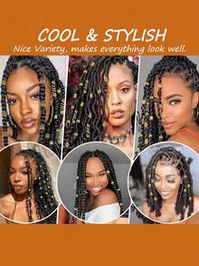 220件套多造型发圈套装 - 多功能可调节合金发箍，波西米亚风发饰，适合女孩脏辫和编发 - 金色 - 查看 2