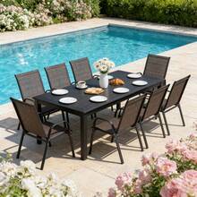 Modern Outdoor Patio Chairs Set Of 8, Outdoor Camping Chairs Feature Breathable Woven Fabric. Outdoor Courtyard Chairs, Dining Chairs And High-Back Armchairs Boast Ergonomic Design. Lightweight And Portable With Stackable Construction. Sturdy Metal Frame Ensures Durability. Suitable For Outdoor Patios, Gardens, Pools, Beaches, Balconies, And Camping.(Brown) - 棕色 - 查看 1