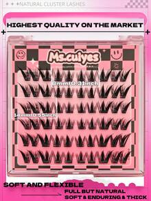 60簇漫画风格假睫毛，无需胶水，仙女簇状湿润造型，C型卷翘，单根假睫毛，动漫假睫毛，角色扮演DIY假睫毛，超薄隐形睫毛带，可重复使用，旅行派对必备 - C - 查看 3