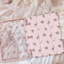 A Cute Cartoon Floral Strawberry Heart Pattern Acrylic Transparent Crystal Back Cover, Shock-Proof, Suitable For IPad 7th, 8th, 10th Generation (10.2 Inch), Built-In Pen Slot, Support Sleep/Wake Function, Ideal Gift - Multicolor - View 2