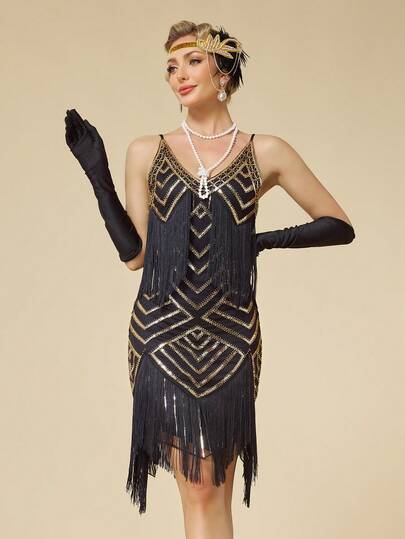 Vestidos de mujer estilo flapper de los años 20, vestidos de estilo Gran Gatsby con lentejuelas y flecos, vestido de cóctel para las noches de Harlem