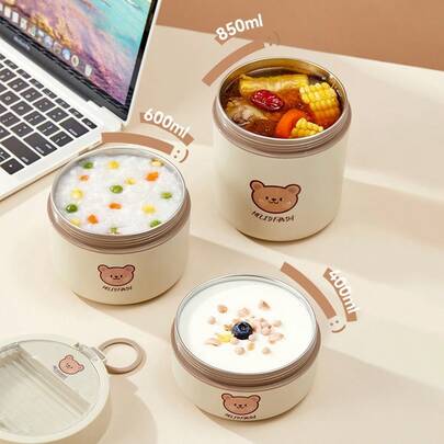 Hộp cơm trưa cách nhiệt bằng thép không gỉ 316 kèm thìa, hộp đựng thực phẩm, salad, trái cây chống rò rỉ, di động, dùng được trong máy rửa chén và lò vi sóng, hộp bento tròn, thích hợp cho học sinh và người lớn sử dụng ở trường học, văn phòng, cắm trại và dã ngoại.