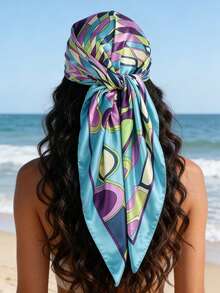 1 chiếc khăn vuông bằng satin họa tiết hình học dành cho nữ, màu hồng cánh sen, phụ kiện đội đầu thời trang ngoài trời, quà tặng ngày Valentine. - Màu Hồng Tươi - Xem 7