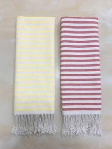 1pc/2pcs Set Striped Turkish Beach Towel - 39"X 71"/99 X 180 Cm Extra Large Sand-Proof Quick Dry Compact Cotton Beach Towel, Suitable For Beach, Bathroom, Swimming Pool, Travel, Yoga, Camping - Multicolor - View 3