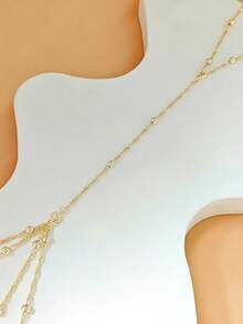 14K Gold Plated Women's Body Chain, Sexy Multi-Layer Waist Chain Crossed Bikini Bra Body Jewelry, Summer Beach Crystal Beads Decorations Women Accessories - Gold - View 5