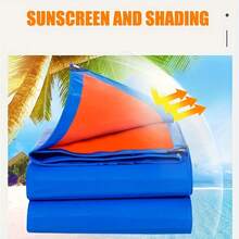 Lona impermeable multifuncional de doble cara, en azul y naranja, con un grosor de 8 milésimas de pulgada: el lado azul protege de la humedad y el lado naranja del sol. Hecha de polietileno engrosado, es robusta y resistente al desgarro, con bordes reforzados y ojales. Ideal para prevenir goteras, dar sombra a patios y cubrir equipo de camping. Disponible en varios tamaños para satisfacer diferentes necesidades, ¡ligera y duradera! - 1 pieza azul oscuro - Ver 9