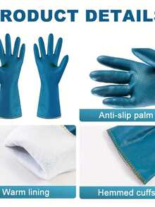 2只/1双冬季家用清洁手套，加厚抓绒内衬保暖，耐用防水外层材料防油防污，符合人体工学设计提升清洁效率，保护双手免受粗糙和裂纹的伤害。 - 藍色 - 查看 6