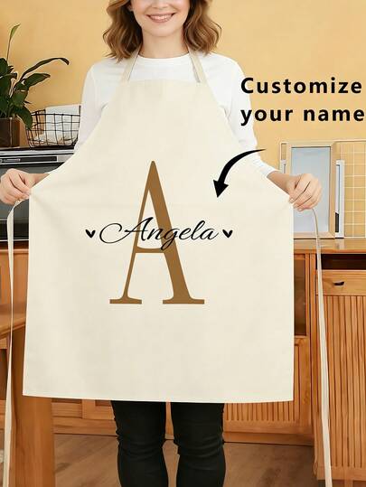 1 pieza Delantal de cocina personalizado con texto y foto personalizados, delantal blanco con 26 letras DIY, delantal de camarera, accesorios de decoración del hogar para cocina y comedor, regalo ideal para aniversario, chefs, madres, padres, esposos, esposas, novias, novios, bodas (hombres/mujeres)/regalo de cumpleaños, fiesta