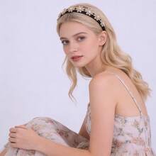 1pc Pearl Woven Headband, Luxury Versatile, Essential For Wedding Dress, Travel, Holiday Gift - Khaki - View 3