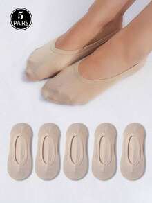 5 Pairs Black Invisible Socks – High Elasticity Thin Mesh, Silicone Anti-Slip, Glossy Finish No-Show Socks - 白色 - 查看 7