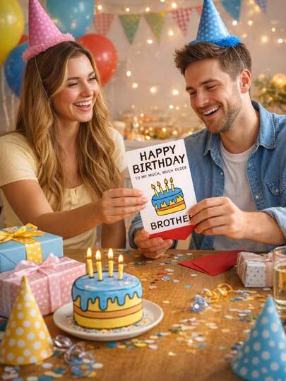 Tarjeta de cumpleaños divertida para hermano - Feliz cumpleaños a mi hermano mucho, mucho mayor, tarjeta de felicitación de cumpleaños humorística de hermana o hermano, diseño de pastel lindo con sobre rojo, tarjeta de cumpleaños broma para hermano mayor, tarjeta de regalo de cumpleaños única para hermano, tarjeta de felicitación de celebración de fiesta de cumpleaños