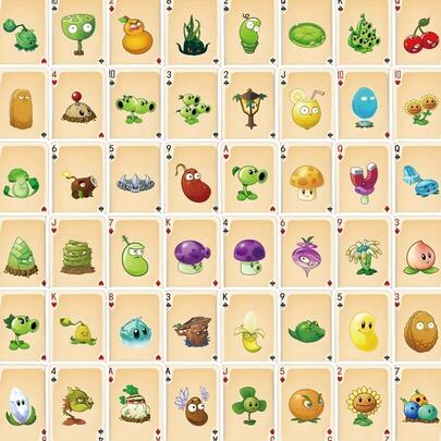 54张植物主题扑克牌风格贴纸，创意游戏个性化趣味装饰，适用于行李箱、桌面