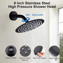 8 Inch Shower Head And Handle Set Square Shower Faucet Set Bathroom Rainfall Shower System Stainless Steel Showerhead Single Function Shower Trim Kit, Female Thread Valve, Matte Black - Black B - View 2