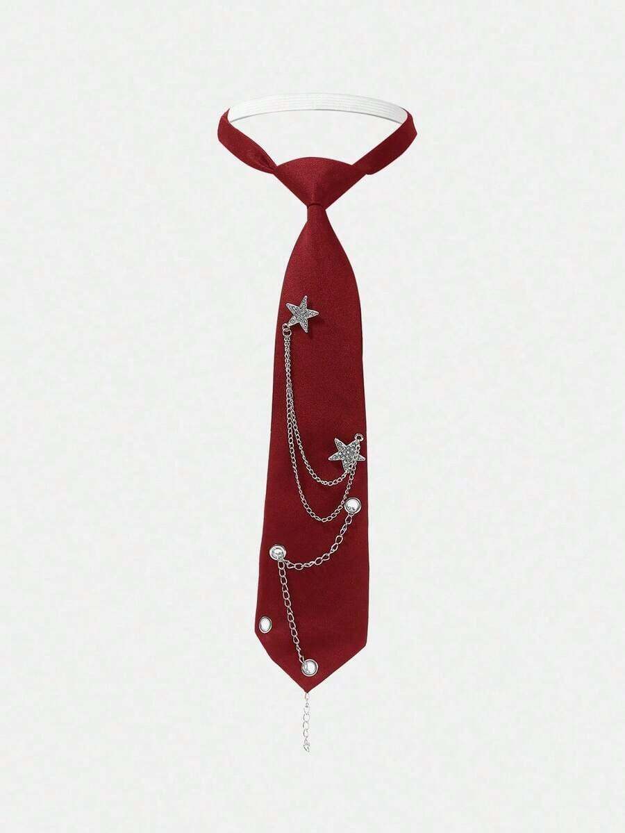 ICON Fashionable Star Metal Chain Tie Decoration - Đỏ - Xem 1