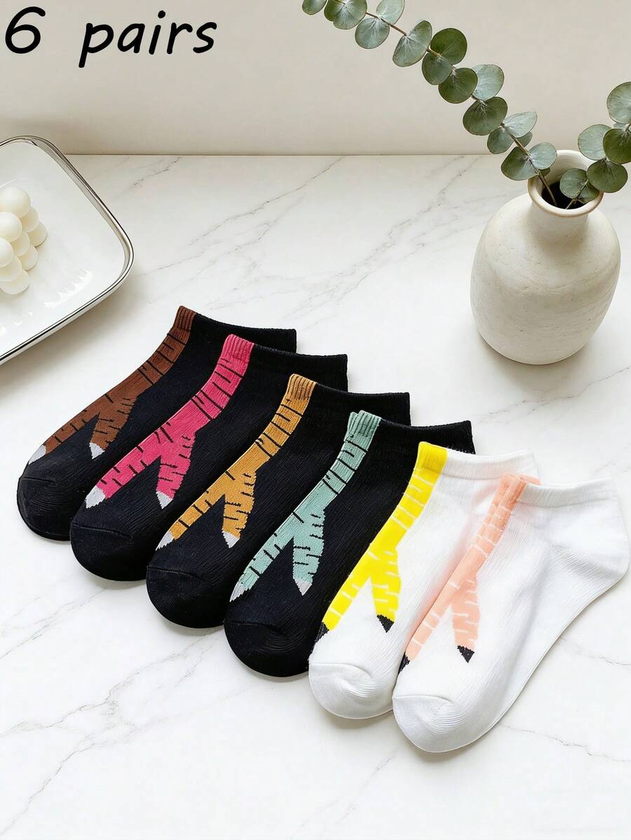 6 pares de calcetines para hombres, con un diseño creativo y divertido de garras de pollo para primavera y verano. Estos calcetines son increíblemente divertidos, con una tela suave y delicada que se siente gentil contra la piel y no causará irritación. El puño está diseñado con un tejido elástico acanalado, proporcionando un ajuste ceñido y que no se deslizará. Adecuado tanto para hombres como para mujeres, estos calcetines son perfectos para diversas ocasiones y festivales. - Multicolor - Ver 1