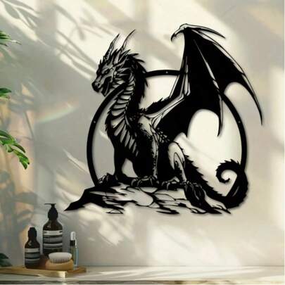 Decoración de pared de metal moderno y único de dragón de 15.7" X 15.1" - Letrero decorativo creativo para el hogar, regalo perfecto de inauguración de casa o para el Año Nuevo Chino del Dragón