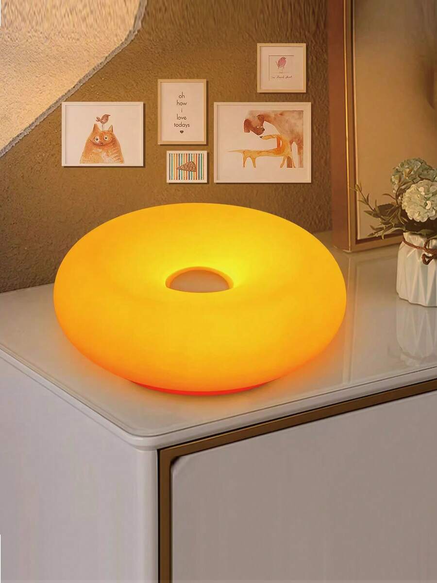 甜甜圈造型 USB LED 台灯，橙色氛围夜灯，硅胶可调光台灯，适用于卧室床头柜、客厅 - 彩色 - 查看 1