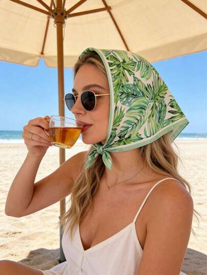 This Fashionable And Versatile Women's Silk Scarf Features A Sophisticated 70cm Square Design, Perfect For Spring And Autumn, And Is Ideal For Beach Outings.