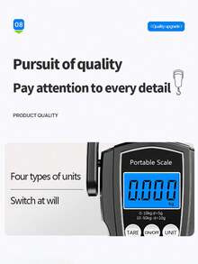 1 pieza Báscula portátil de alta calidad, báscula de viaje multifunción, báscula de equipaje de 110 lb/50 kg, báscula digital para el hogar, báscula colgante para envíos, báscula colgante para compras, báscula digital, báscula colgante para pesca, incluye cinta métrica de 150 cm/59 in, adecuada para el hogar, hotel, equipaje, viaje, avión, con asa grande, pantalla LCD retroiluminada, función de bloqueo de peso (baterías no incluidas) - Multicolor - Ver 11