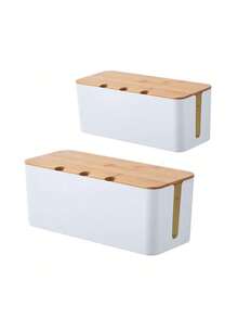Large Cable Management Box - Wood Grain Style Cable Organizer, For TV Cables, Computer Cables, USB Hubs, And Under-Desk Power Strips - ABS Material - Multicolor - View 5