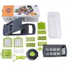 Multi-Functional Vegetable Cutter, Kitchen Potato Slicer, Carrot Grater, Food Chopper - Gray 16-piece Set - View 6