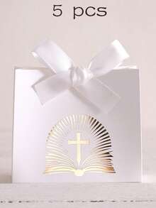 5pcs Colorful Satin Bow Decorated Elegant Wedding Candy Boxes | Joyful Wedding Guest Favor Boxes - Multicolor - View 6