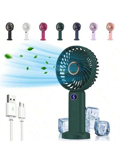 2026升级版手持迷你风扇，USB便携式数字显示屏，静音办公桌学生宿舍可充电户外风扇，带LED显示屏的便携式手持风扇，三合一手持/颈挂/桌面风扇，90°可折叠桌面风扇带底座，5档速度睫毛扇化妆风扇（女士适用）