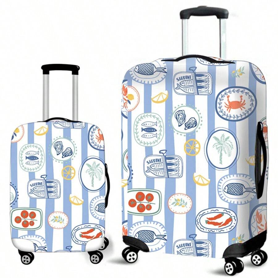 趣味沙丁鱼图案弹性行李箱套，旅行箱保护套，拉链和搭扣弹性面料保护套，多种尺寸和颜色可选，为您的行李增添色彩，行李箱防尘套，旅行配件 - 彩色 - 查看 1