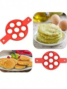 1个硅胶不粘煎饼和鸡蛋制作器 - 7杯圆形烹饪工具，轻松烘焙和煎炸，红色，厨房必备，迷你煎饼器 - 查看 11
