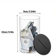 Transparent Acrylic Piggy Bank With Access Function, Transparent Coin Bank With Lid - Black - View 7