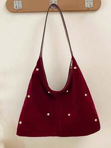 Túi xách thời trang mới, túi tote phong cách nữ tính, túi đinh tán, túi đeo chéo nhung cá tính dành cho nữ đi làm. - Màu Đỏ Sâu - Xem 4