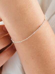 1pc Stainless Steel Beaded Bracelet Minimalism Single-Layer Round Bead Bracelet Multi-Layered Bracelet Waterproof Bead Chain Stacked Bracelets For Women - Single Layer - View 2