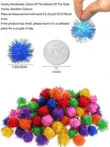 1.5 Inch Extra Large Glitter Ball Cat Toy, Sequin Plush Ball, Multi-Color Flashing Ball Cat Favorite Toy, Metallic Wire Plush Ball (Random Color) - Multicolor - View 10