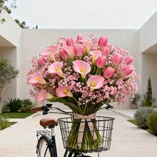 50 pièces Ensemble de fleurs artificielles Tulipe + Calla Lily + Gypsophile, convient pour diverses décorations de festivals et de tombes saisonnières, maison, extérieur, salon, mariage, Saint-Valentin, Fête des Mères Décoration de centre de table - Multicolore - Voir 10