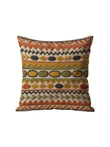 1/2/4pcs,Bohemian Vintage Style Pillowcases, Geometric Pattern Contrast Color Printed Cushion Covers,Single-Sided Print, Machine Washable, Zipper Closure, Pillow Insert Not Included, Suitable For Sofa, Living Room - Coral Orange - View 9