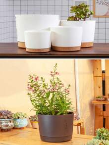 4 chậu nhựa tròn thẳng dùng trồng hoa Anthurium, cây cảnh ban công, cây trầu bà, cây kim tiền kèm khay. - bộ 4 món - Xem 11