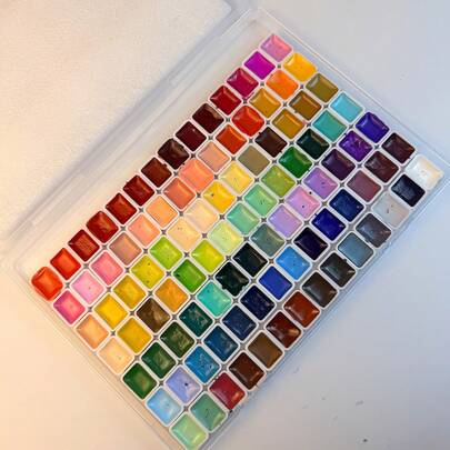 98色水彩颜料套装，配有结实耐用的收纳盒，适用于中国书法、水彩画及其他艺术创作 - 98种鲜艳的艺术家级颜料