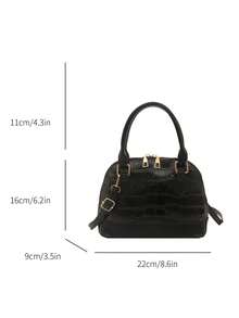 Minimalist Crocodile Embossed Women's Handbag, Shell Shaped Tote Bag, Fashion Shoulder Bag For Commuting & Versatile Wear - Black - View 6