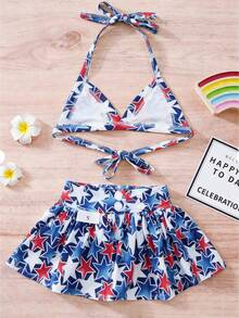 Set de 2 bikinis para mascotas, en colores rojo, blanco y azul, adecuados para gatos y perros, atuendo para el Día de la Independencia - Multicolor - Ver 5