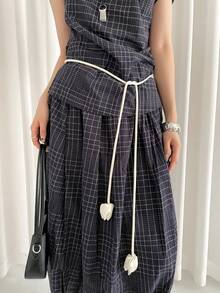 1件米色涤纶材质独特玫瑰花蕾腰绳 - 米色 - 查看 4