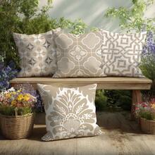 4 件套简约几何图案抱枕套，单面印花桃绒面料，45*45 厘米，适用于现代布艺沙发室内装饰、派对装饰、礼品 - 彩色 - 查看 5