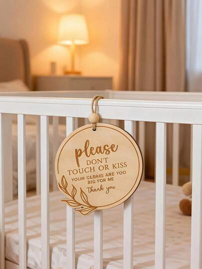 1pc Wooden "No Touch, No Kiss" Baby Sign - Newborn Protection Reminder Plaque, Suitable For Baby Shower, Birthday Party And Bath Products