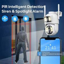 Cámara de para el hogar y exteriores con lente dual de 2MP+2MP, rotación panorámica de 360°, WiFi inalámbrico de 2.4/5GHz, visión nocturna, detección de movimiento, audio bidireccional, cámara IP PTZ CCTV - Multicolor - Ver 2